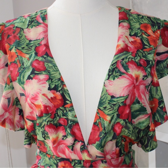 MAJORELLE red and green floral print dress - Picture 3 of 5